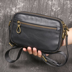 Black Small Messenger Bag Men's Black Leather Messenger Bag Small Black Leather Crossbody Bag
