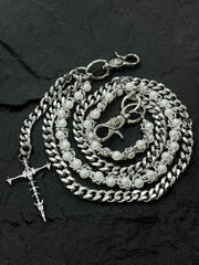 Pearl Wallet Chain Double Wallet Chain Mens Ball Wallet Chain with Cross - iChainWallets