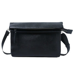Small Black Leather Shoulder Bag Men Fold Over Design