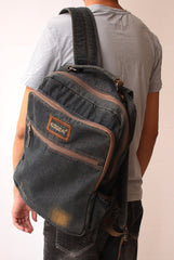 Vintage Denim Blue Mens Backpack School Backpack Blue Denim Laptop Backpack For Men