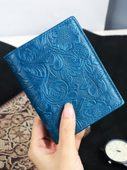 Handmade Leather Billfolds for Women Floral Green Leather Wallet Leather Green Wallet