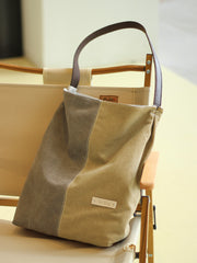 Womens Khaki Canvas Splicing Tote Bag Canvas Handbag Canvas Tote Shoulder Bag for Men Women