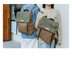 Womens Army Green Canvas Backpack Canvas School Backpack Rucksack Women