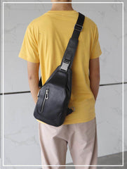 Mens Sling Bag Black for Men Sling Bag Leather Black - iwalletsmen
