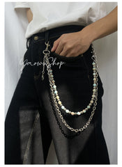 Light Blue Shoushan Stone Beaded Wallet Chain Ball Wallet Chain Double Wallet Chain - iChainWallets