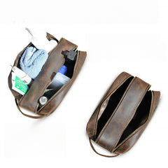 Dark Brown Leather Toiletry Bag 
