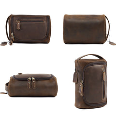 Brown Full Grain Leather Toiletry Bag 