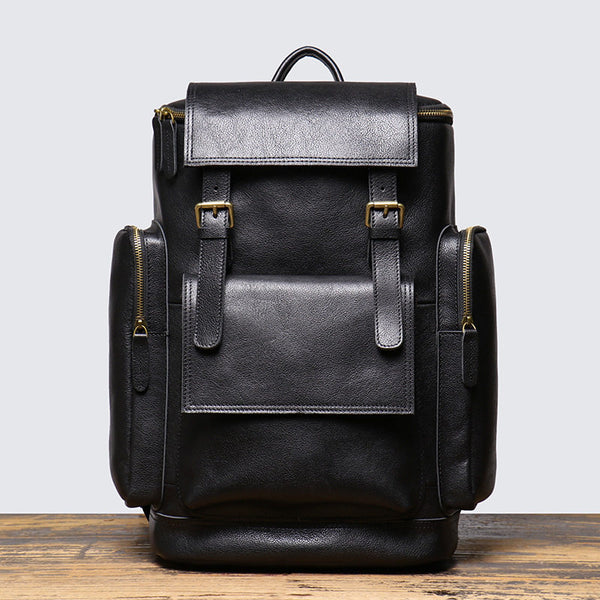 Black Large Leather Backpack for 15 inch Laptop 