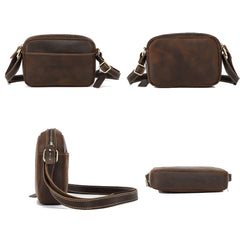 Brown Mens Small Leather Crossbody Bag 
