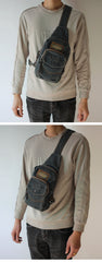 Vintage Blue Denim Mens Sling Bag Chest Bag Denim Cool Sling Bag For Men