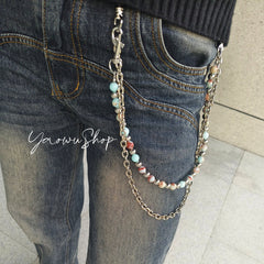 Light Blue Shoushan Stone Beaded Wallet Chain 