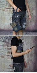 Vintage Denim Black Womens Envelope Bag Clutch Jean Wristlet Bag Hand Bag For Men