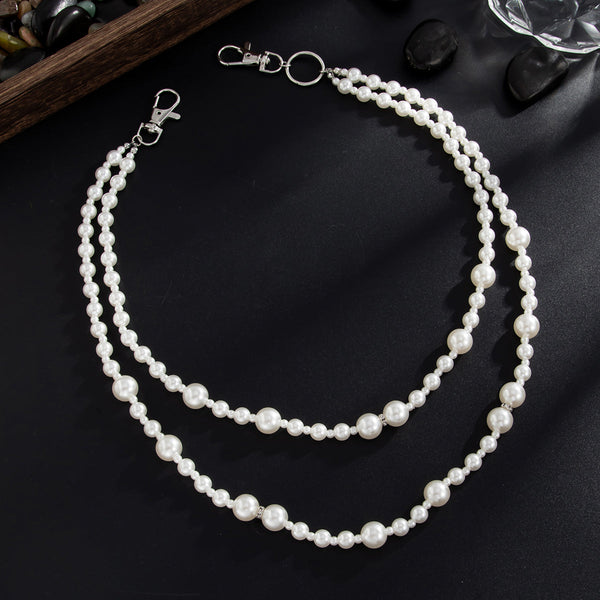 Fake Pearl Wallet Chain for Women Wallet Chain Beaded Double Wallet Chain - iChainWallets
