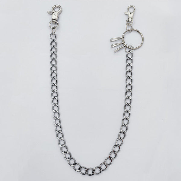 Silver Mens Wallet Chain With Keyrings Simple Wallet Chain Cool Pants Chain For Men