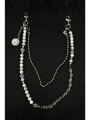 White Beaded Wallet Chain Turquoise Stone Ball Wallet Chain White Double Wallet Chain - iChainWallets