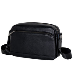 Small Mens Black Leather Crossbody Bag - iwalletsmen