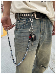 Blue Ball Pants Chain Ball Wallet Chain Stone Beaded Wallet Chain Long Bead Wallet Chain - iChainWallets