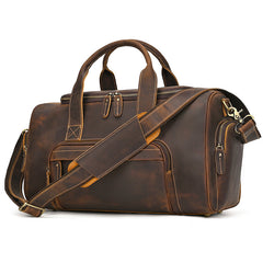 Brown Weekend Bag Small Leather Weekender Bag for Men Long Weekend Shoulder Bag - iwalletsmen