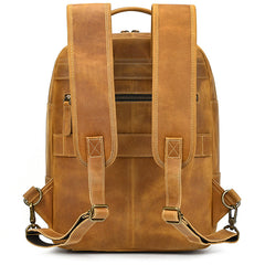 Camel Crazy Horse Leather Backpack Mens Large Tan Leather Backpack for Men - iwalletsmen