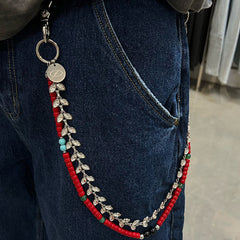 Red Double Wallet Chain Beaded Pants Chain Double Pants Chain - iChainWallets