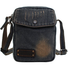 Blue Denim Small Side Bag Mens Denim Vertical Phone Shoulder Bag Vintage Denim Mini Crossbody Bag For Women