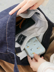 Inside of Blue Denim Shoulder Tote Bag