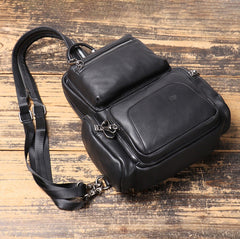 Convertible Black Leather Sling Backpack for Men - iwalletsmen