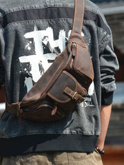 Brown Leather Extra Large Waist Pack - iwalletsmen