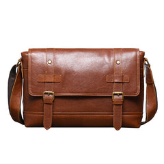 Brown Leather Messenger Bag with Flap 