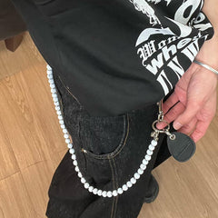 White Beaded Wallet Chain Womens White Lavastone Long Bead Wallet Chain with Keyring - iChainWallets