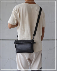 Small Black Leather Shoulder Bag Men Detail Closeup