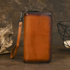 Leather Double Zip Around Wallet for Men 