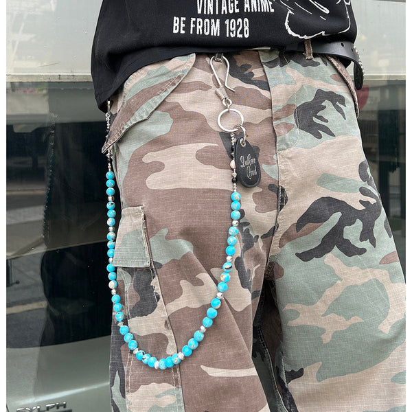 Blue Green Ball Wallet Chain Ball Pants Chain Turquoise Stone Beaded Wallet Chain Bead Wallet Chain - iChainWallets