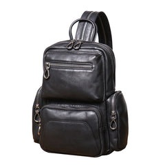 Black Sling Leather Backpack Black Leather Sling Backpack for Men - iwalletsmen