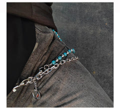 Blue Turquoise Beaded Wallet Chain Ball Wallet Chain Double Wallet Chain - iChainWallets