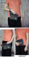 Vintage Denim Black Womens Envelope Bag Clutch Jean Wristlet Bag Hand Bag For Men