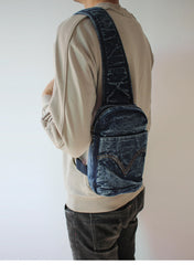 Blue Denim Mens Cool Sling Bag Chest Bag Vintage Blue Denim Sling Bag For Men