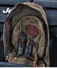 Army Green Canvas Mens Waterproof Slim Backpack Waxed Canvas Backpack for Men