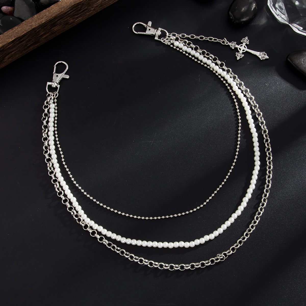 Triple Wallet Chain Mens Beaded Wallet Chain 
