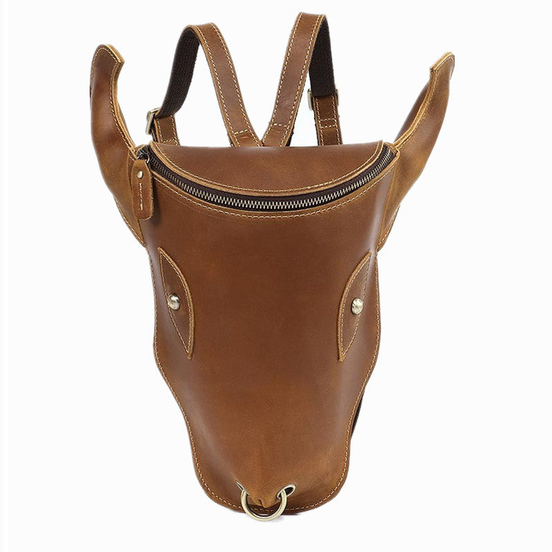Brown Ox Bull Head Leather Backpack Mens Cool Leather Backpack - iwalletsmen