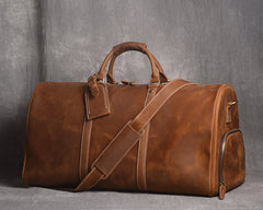 Cool Mens Leather Huge Weekender Bag Brown Duffle Bag Vintage Large Travel Bag for Men
