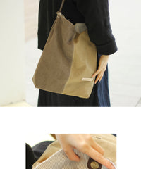 Khaki Canvas Splicing Tote Bag Canvas Womens Handbag Canvas Tote Shoulder Bag for Men Women