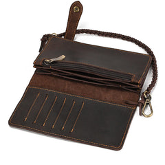 Biker Chain Wallet with Briaded Leather Wallet Chain - iwalletsmen