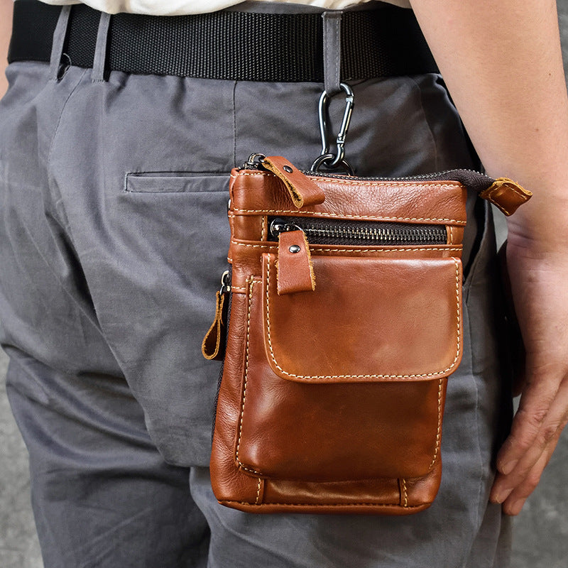 Yellow Brown Leather Belt Pouch Mens Shoulder Bag Waist Bag BELT BAG Cell Phone Holster For Men