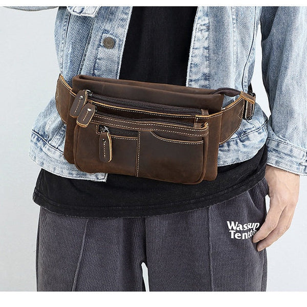 Vintage Small Leather Waist Bag Mens - iwalletsmen