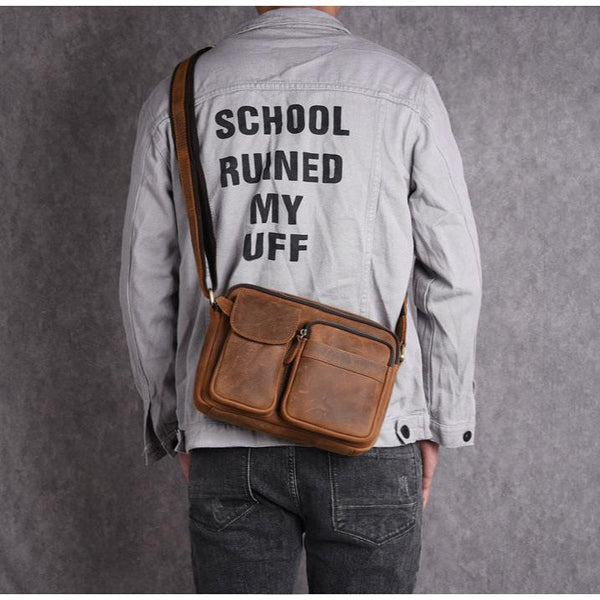 Brown Leather Messenger Bag Men's Brown  Crossbody Bag Small Brown Messenger Bag