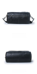 Black Barrel Leather Bag Mens Barrel Crossbody Bag Barrel Shoulder Bag for Men - iwalletsmen