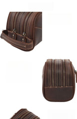 toiletry bag for men​ Brown Leather Men's Toiletry Bag Leather Roomy Dopp Kit Clutch Wash Kit - iwalletsmen