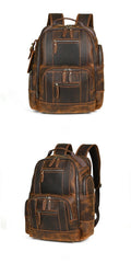 Brown Large Leather 15.6 inches Laptop Backpack for Men 