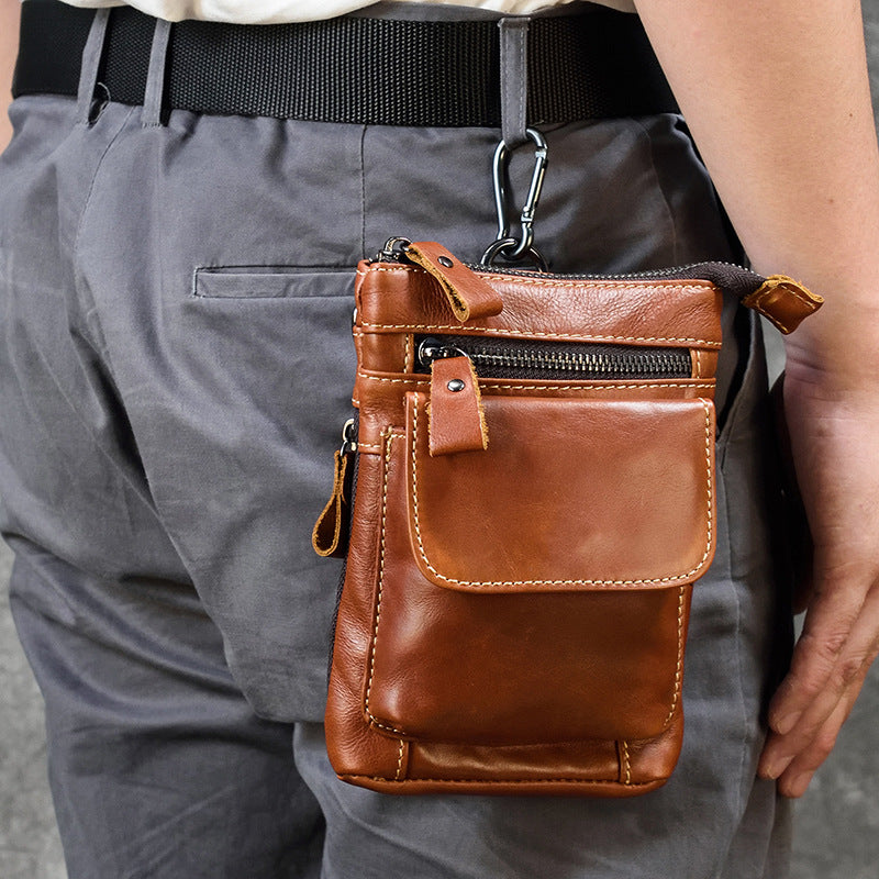 Brown Leather Belt Pouch Mens Shoulder Bag Waist Bag BELT BAG Cell Phone Holster For Men